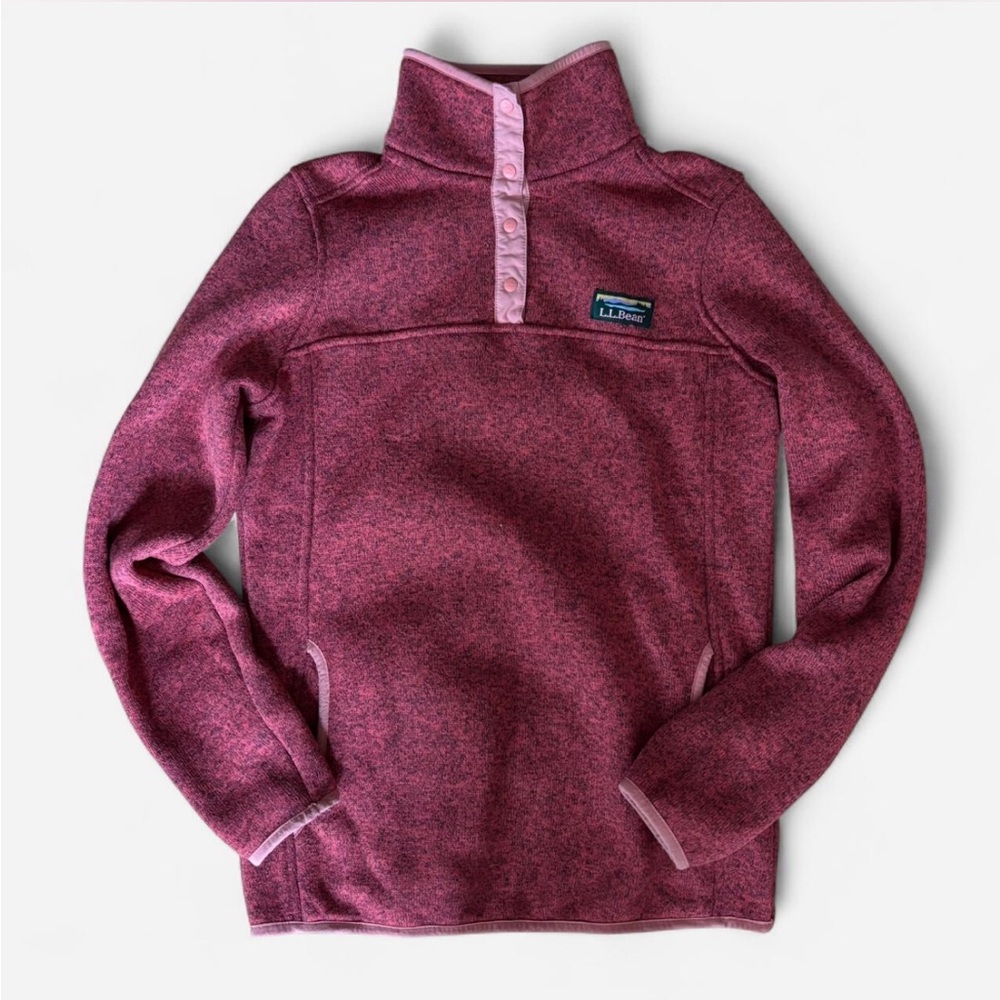 L.L. Bean Heathered Rose Snap-Button Fleece Pullover